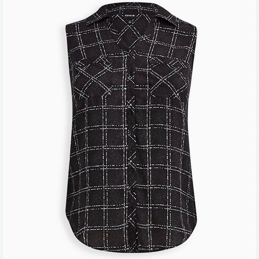 Torrid Black & Lilac Plaid Sleeveless Shirt